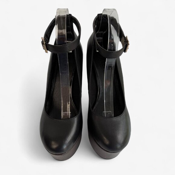 Office London Chunky Platform Heels Black Leather Ankle Strap 40/9 - Picture 4 of 9